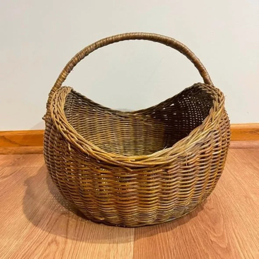 VTG Large French Basket Country Woven Wicker Rattan Flower Herb Gathering 19x15